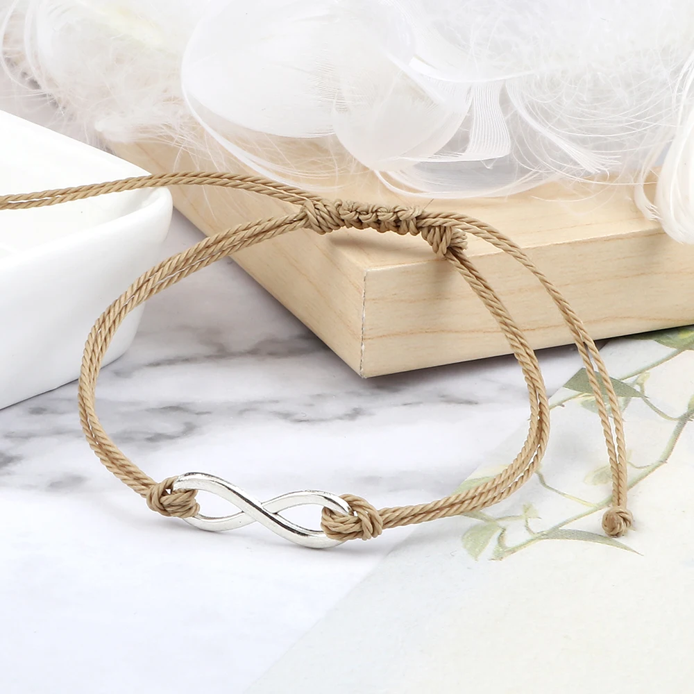 فضية اللون إنفينيتي مضفر سوار للنساء الرجال 26 نمط سحر قابل للتعديل حبل الصداقة أساور موضة الأزواج مجوهرات #4