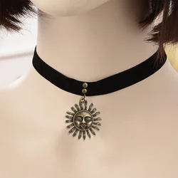 Vintage Tattoo Choker Black Velvet Ribbon Metal Alloy Sun&Moon Pendent Gothic Punk Style Necklace Women Jewelry Girl's Gadgets