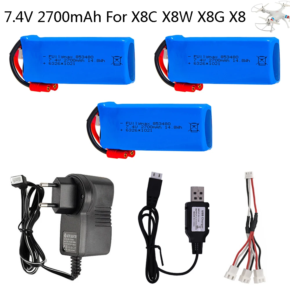 

7.4V 2700mAh 2S 25C lipo battery with Charger cable for Syma X8C X8W X8G X8 RC Quadcopter Spare Parts 7.4V high capacity battery