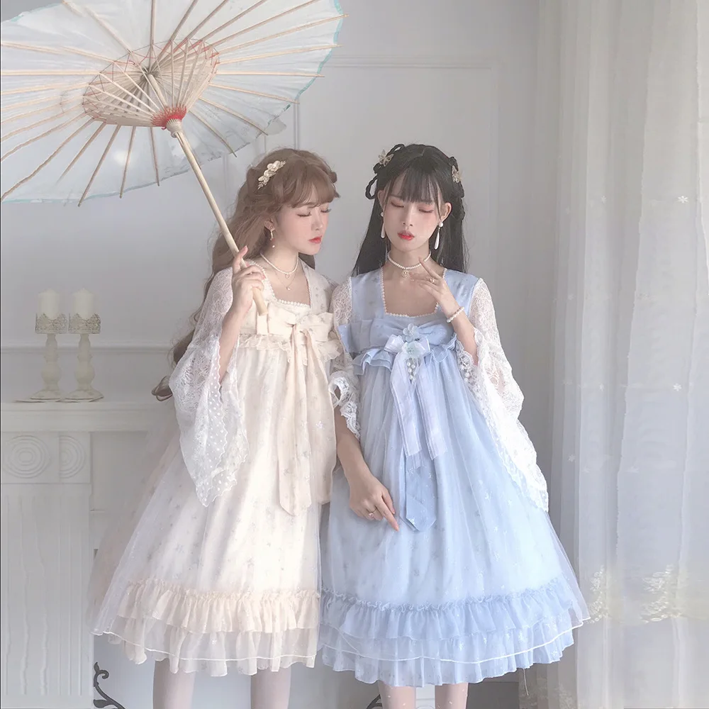 Original Genuine Lolita Broken Summer Star Op Chinese Style Daily Girl Light Lo Dress Long Sleeve Dress kawaii dress