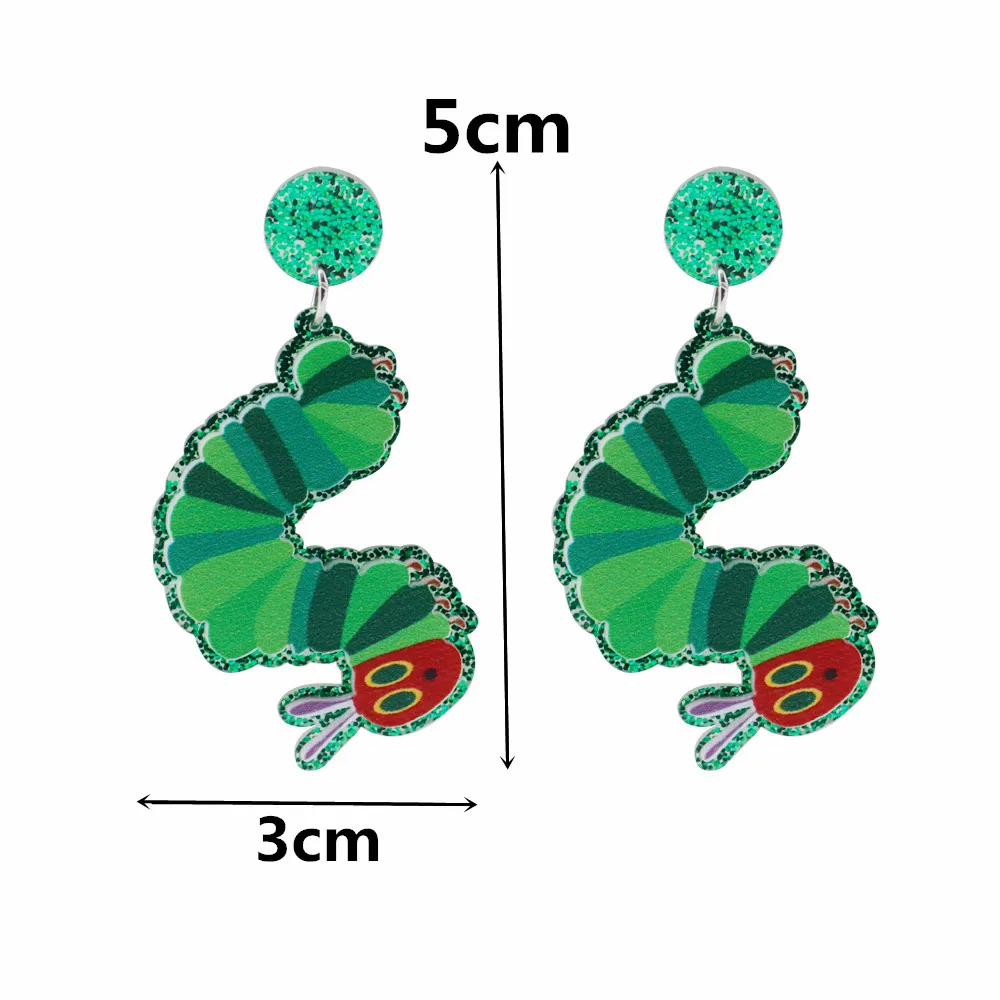 New Funny Creative Green Caterpillar Acrylic Earrings for Women Girl Creative Lovely Insect Long Dangle Earrings Fashion Jewelry - Image 2