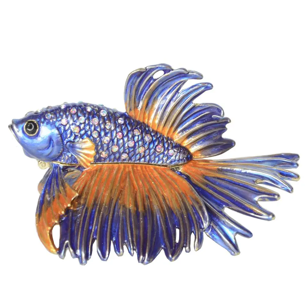 Crowntail Beta Fish Trinket Boxes Jewelry Organizer, Nautical Decoration Gift, Metal Tabletop