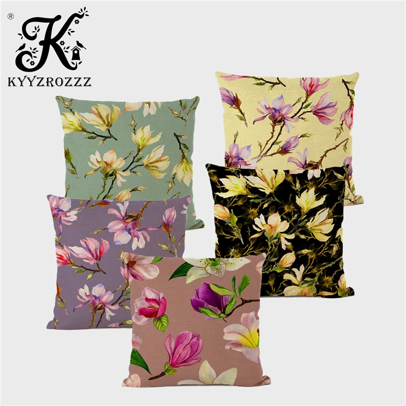 Tropical Decorative Printed Cushion Cover Linen Green Plant Flower Pillow Sofa / Home Decor Pillowcase Decoration Maison