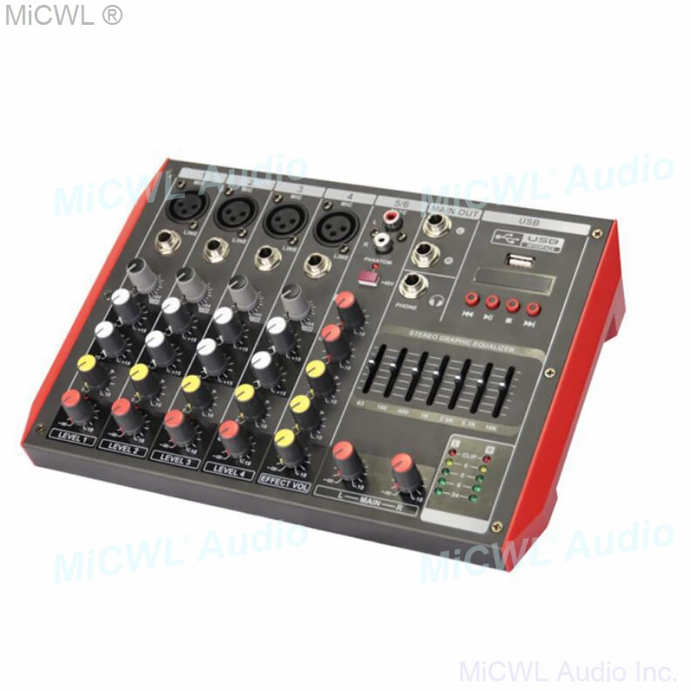 MG6 6 قناة MG4 4 قناة بلوتوث المحمولة الصوت خلاط DJ الصوت خلط وحدة التحكم MP3 7 الفرقة التعادل للمرحلة كاريوكي