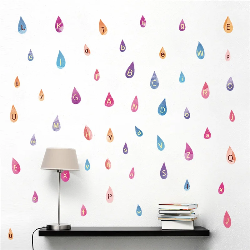 Colorful Raindrop Pattern English Letters Wall Sticker For Kindergarten Kids Room Home Decoration Creative Mural Art Pvc Decals