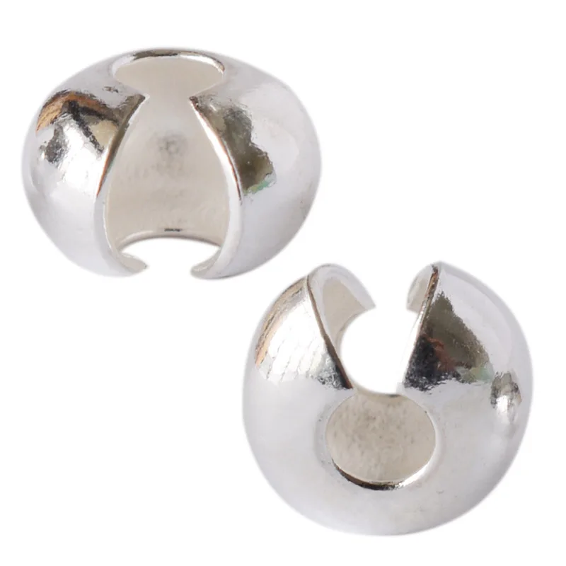 Solidne 925 sterling silver crimp cover koraliki, okrągłe okładki Crimp koraliki końcowe Stopper Spacer koraliki do Diy komponenty do wyrobu biżuterii