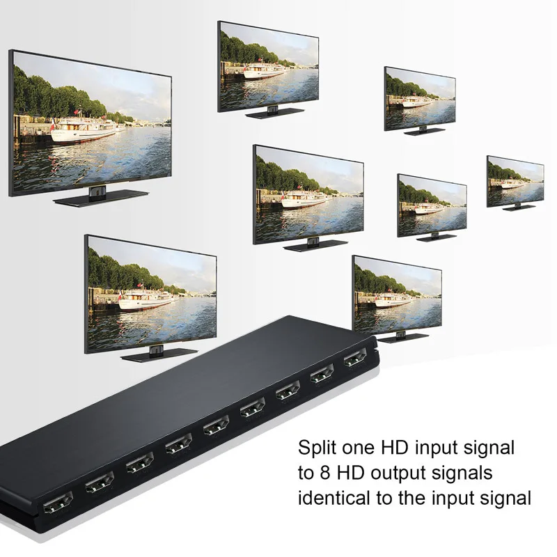 4K 1x8 HDMI Splitter Audio Video Distributor Converter for DVD Xbox PS4 Laptop PC To TV Monitor 1 in 8 Out Copy Mode Display