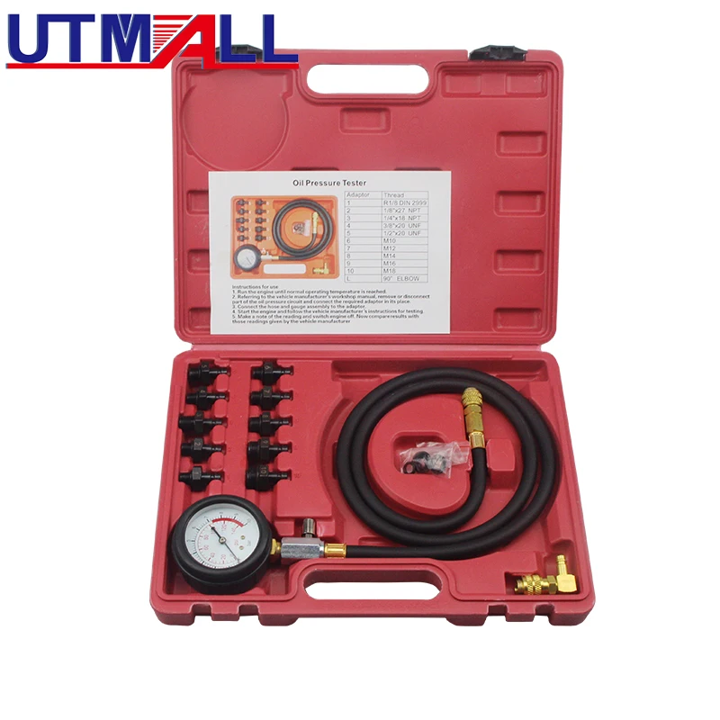 Full System Automotive Engine Oil Pressure Test Kit Tester Car Garage Tool 0-140PSI Low Oil Warning Devices