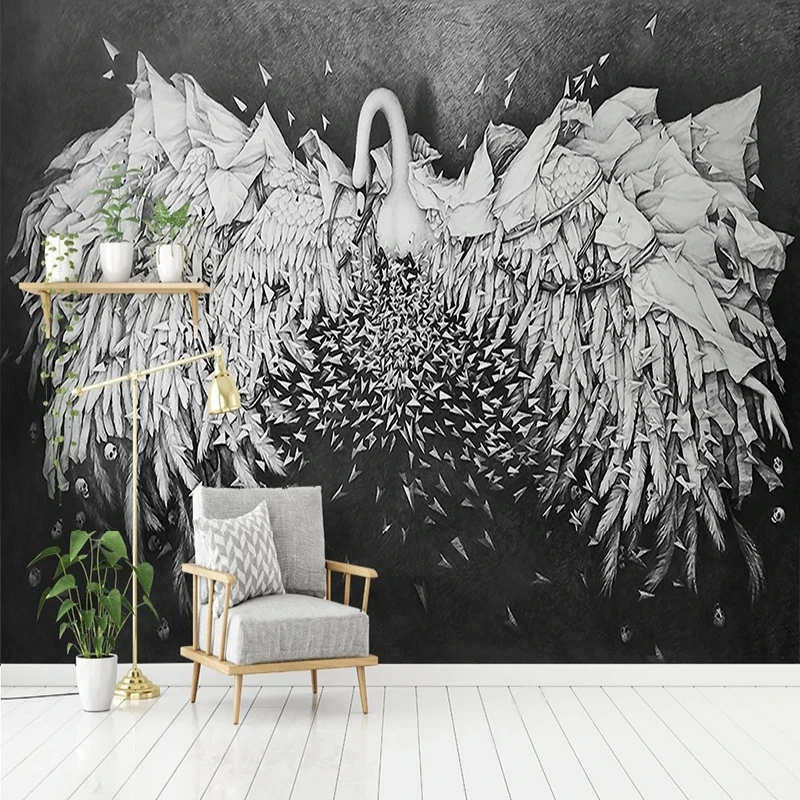 

Custom Any Size 3D LatestWallpaper Self-Adhesive Swan Background Wall Decoration Painting Papel De Parede Fresco Tapety Sticker