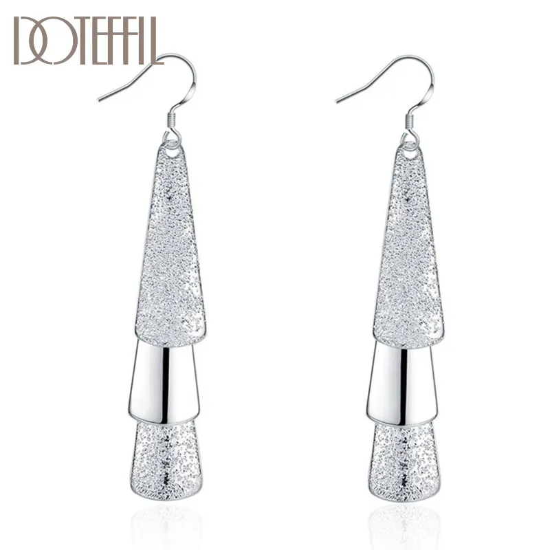 

DOTEFFIL 925 Sterling Silver Frosted Three Leaves Earrings Charm Women Jewelry Fashion Wedding Engagement Party Gift