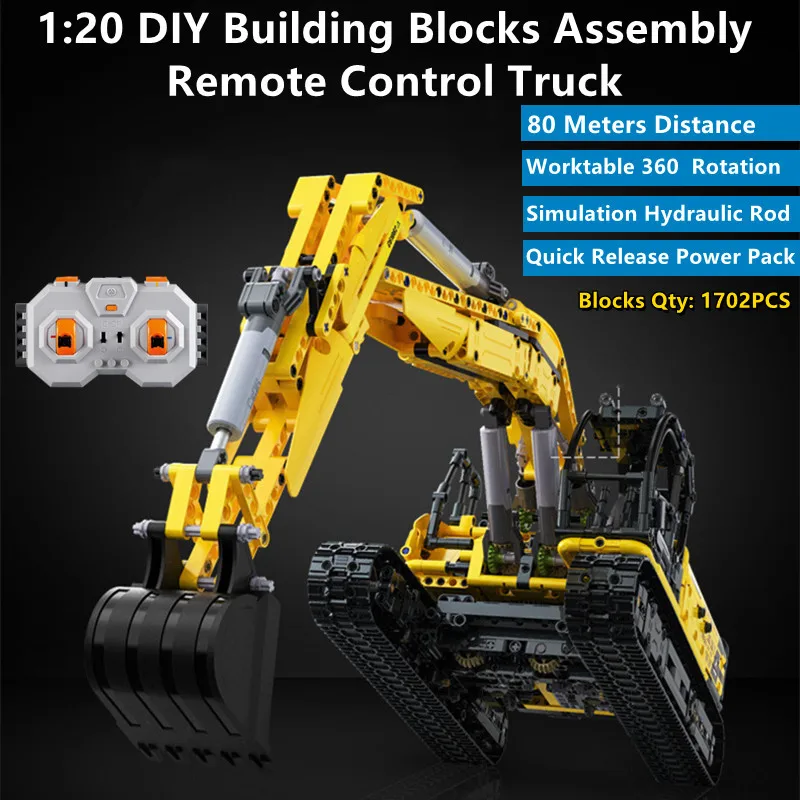 

Worktable 360 Degree Rotation Remote Control Excavator 1:20 1702PCS DIY Building Blocks Assembling Puzzle Learning Rod RC Truck