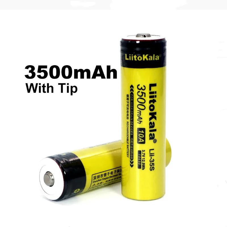 2 قطعة. جديد LiitoKala Lii-35S 18650 Battery3.7V ليثيوم أيون 3500mAh بطارية ليثيوم 3.5A لأجهزة استنزاف عالية.