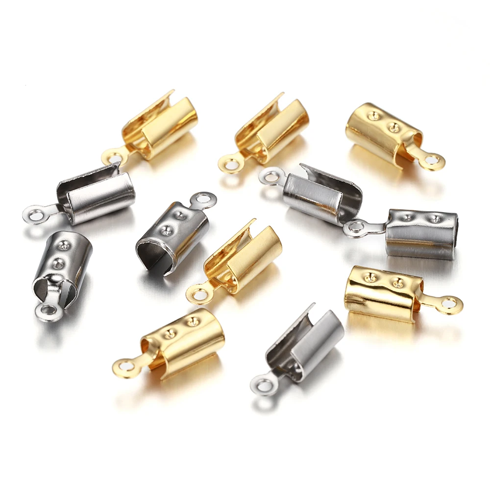 30pcs Stainless Steel leather Cord Crimp Beads End Caps Fastener Bracelet Necklace Connectors For DIY Jewelry Making Supplies