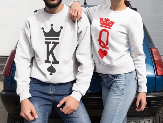 

Women Men King Queen Black Hoodies Letter Printing Sweatshirts O Neck Couple Lover Pullover Spring Autumn