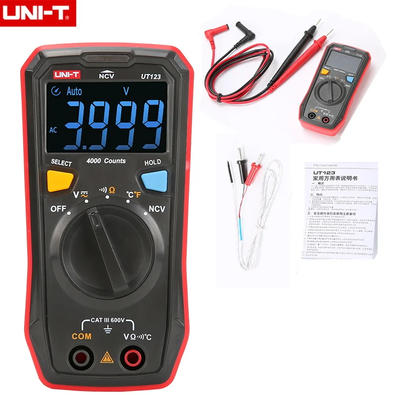 UNI-T UT123 UT123D Mini Portable Digital Multimeter Household Pocket Size Multi-Tester AC DC Voltage Resistor Temperature NCV