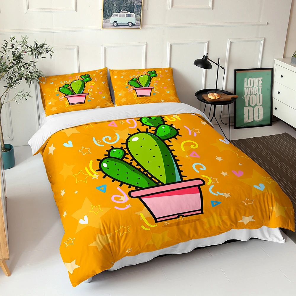 Bedding Set 3D Cactus Printed Duvet Cover for kids Adults Room Double Queen King Size Quilt Cover Bedroom Bed Linens Bed Sets