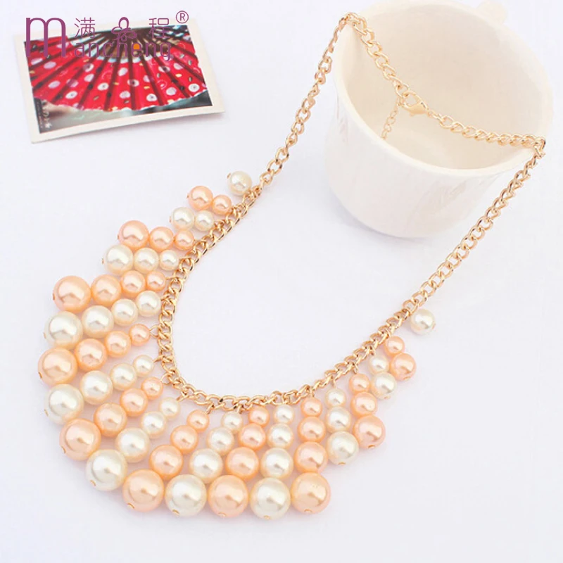 tiki по 1 грн все Punk Bride Collar Para Mujer Multilayer Imitation Pearls Long Sweater Chain Necklace For Women Wedding