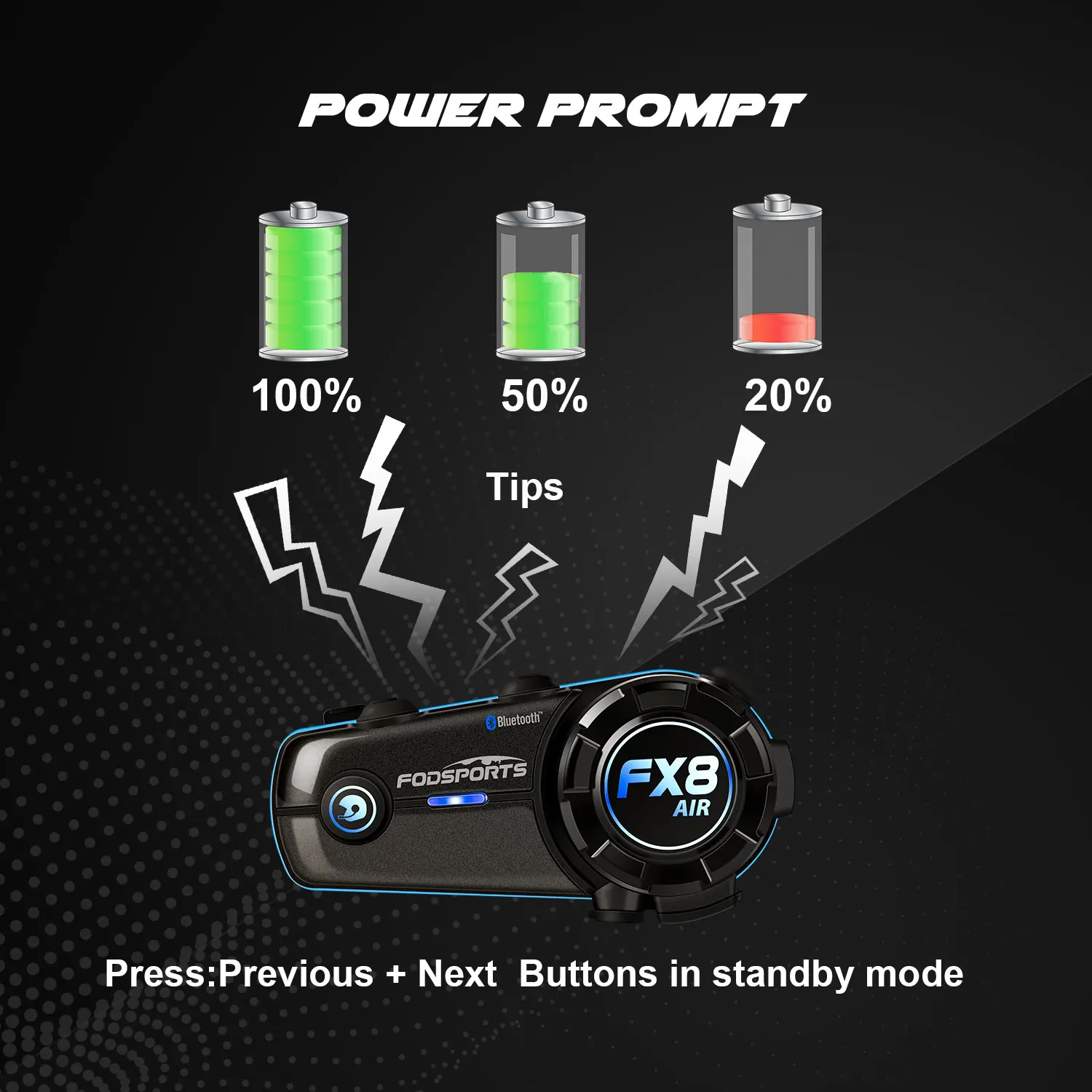 Fodsports FX8 AIR Motorcycle Intercom Wireless Bluetooth Helmet Headset, 4 Riders 1000M