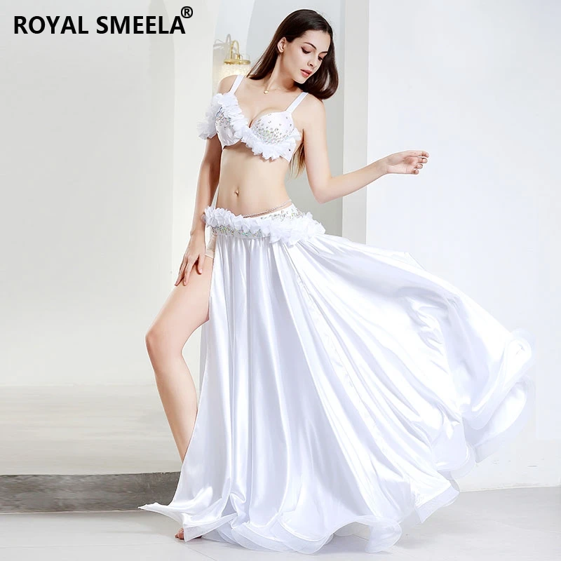 White belly dancing outfit Belly dancing Bra Belt Maxi Skirt Performance Bellydance Costume carnivale costume Arab dance costume