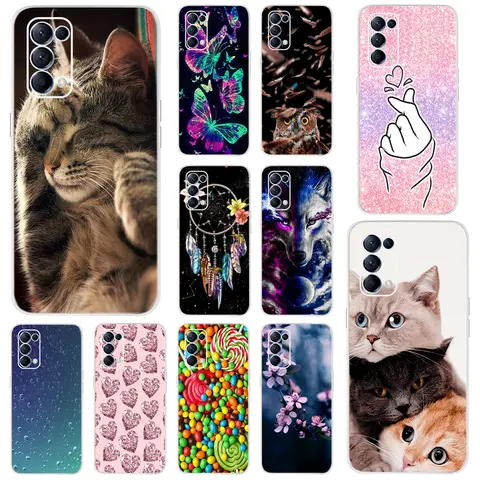 Cute Cat Soft Silicone Case For OPPO Reno5 Pro 5G Reno 5 Z F K Reno5 Lite Phone Case Clear TPU Back Cover For OPPO Reno 5Z 5F 5K