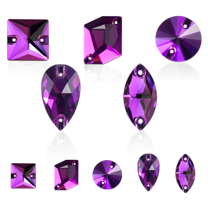 Purple Sew-on Rhinestones For Needlework Multi Shape Crystal Glass Rhinestone For Garment Shoe Wedding Dress Decoration