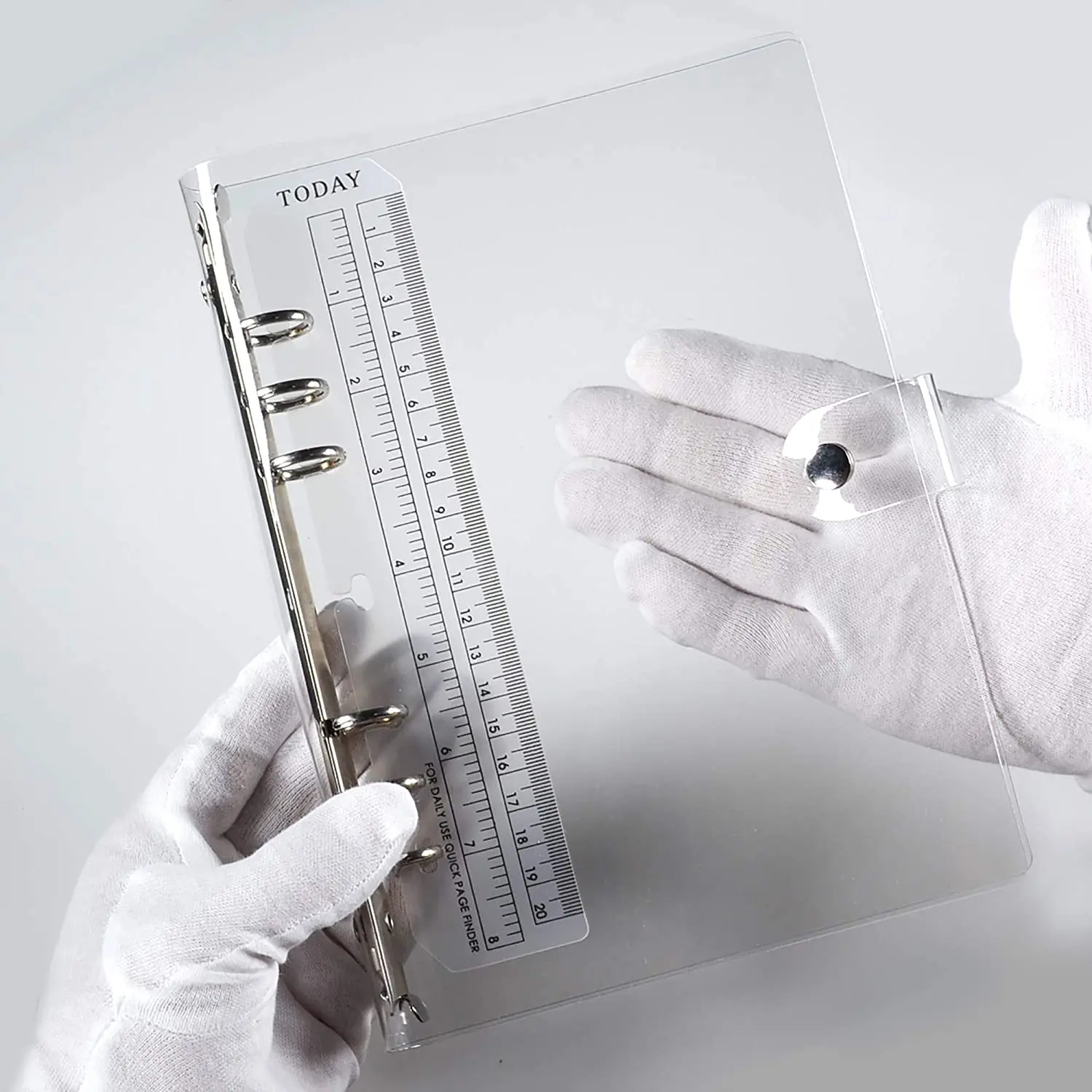 A5 /A6 Transparent 6 Ring Binder Cover Clean  Soft PVC for Refillable Notebook Shell with Snap Closure and 1 Ruler