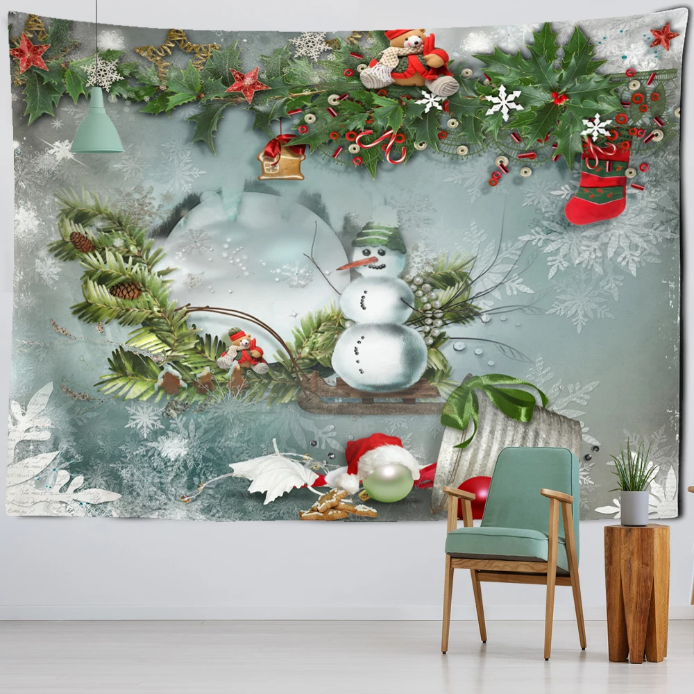 

Christmas Snowman Tapestry Wall Hanging Bear Gift Socks Hippie Tapiz Psychedelic Art Boho Style Home Decor