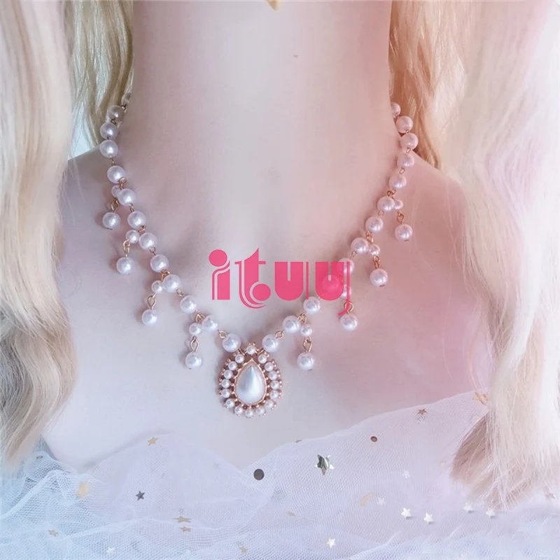 Handmade Pearl Pendant Necklace Wedding Princess Bride Lolita Vintage Baroque KC Collarbone Chain Accessories