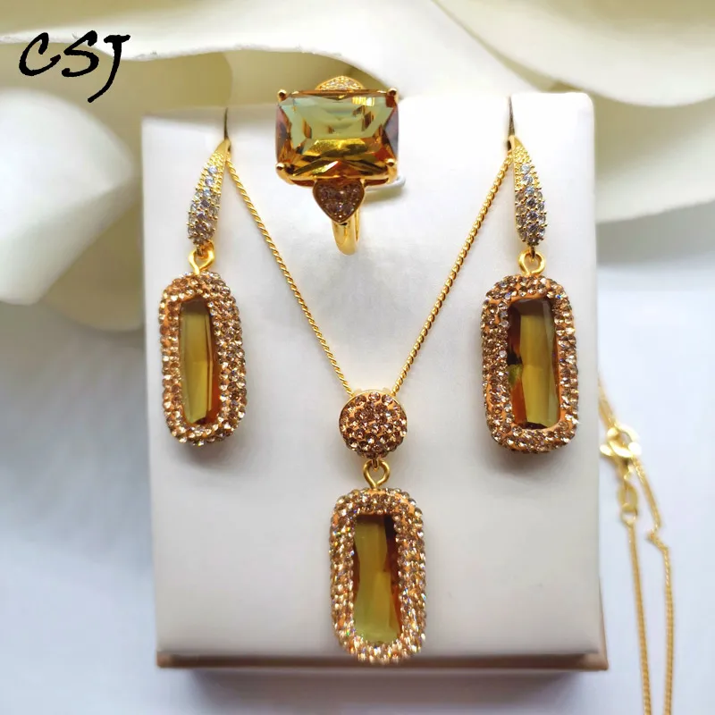 

CSJ Zultanite Jewelry Sets Created Gemstone Color Change for Women Lady Wedding Engagment Party Gift Box