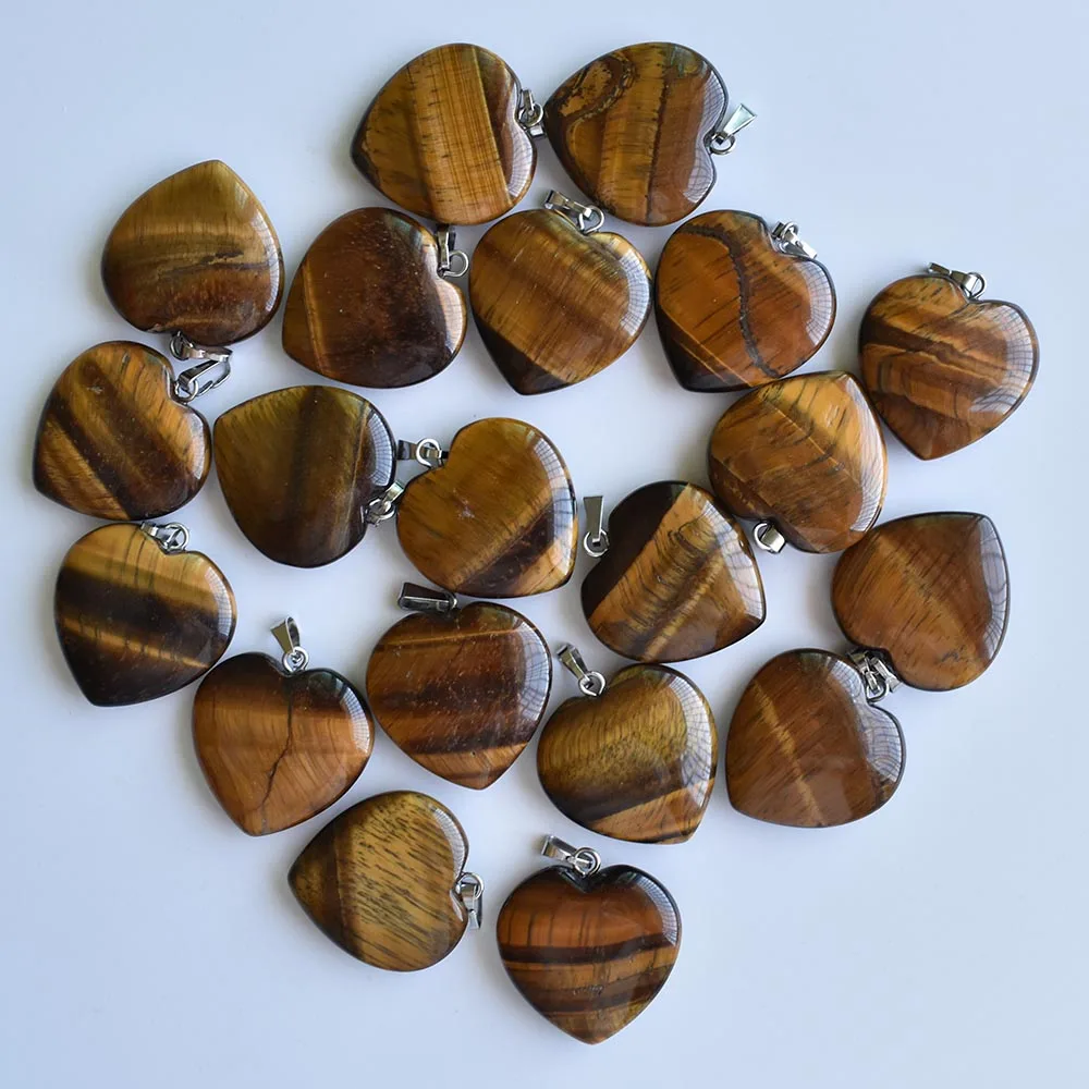 ジュエリー用天然タイガーアイストーンハート型ペンダント,ファッションアクセサリー,20個,25mm,高品質,卸売り,送料無料,2020