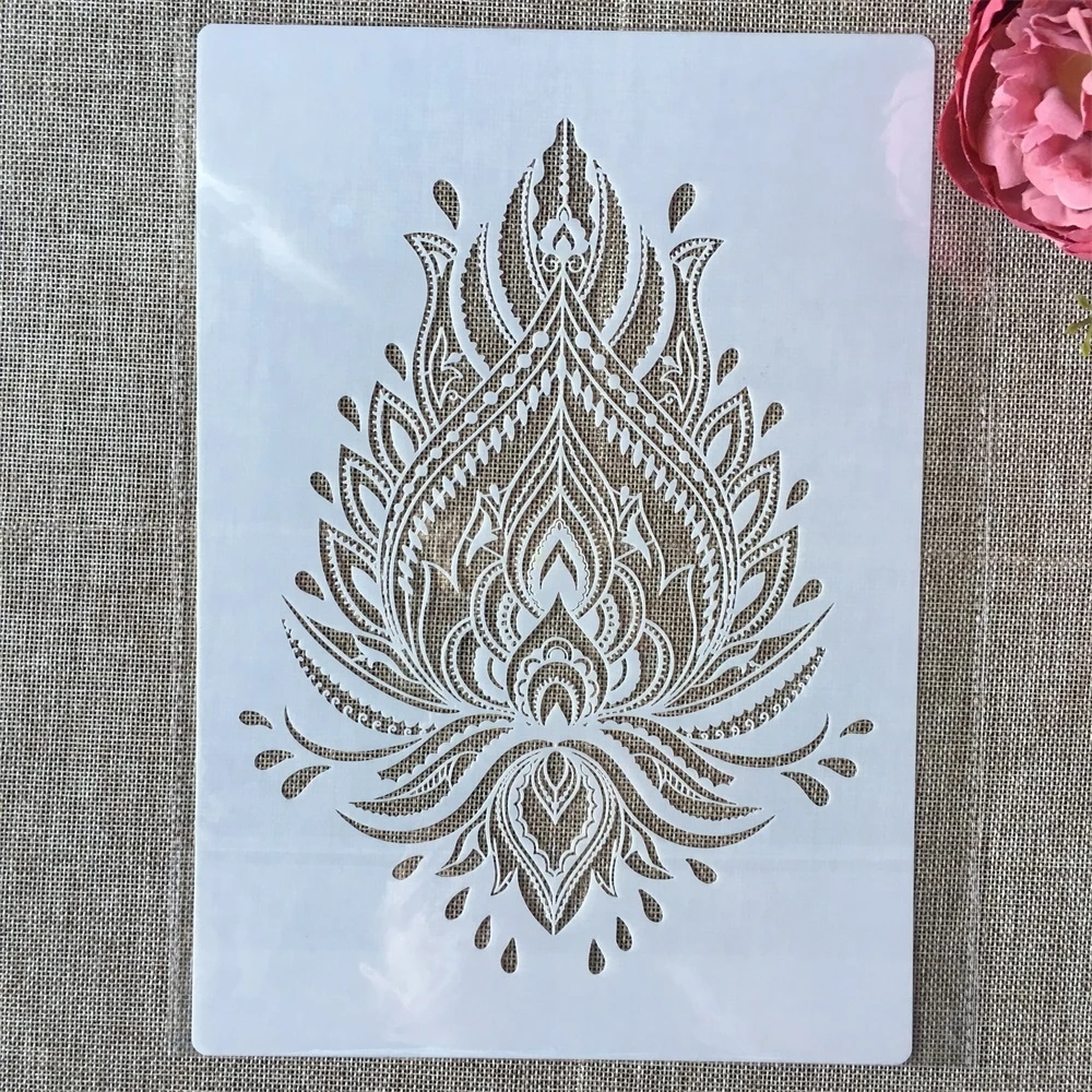 4Pcs A4 29cm Fire Shoes Vase Heart Mandala DIY Layering Stencils Painting Scrapbook Coloring Embossing Album Decorative Template