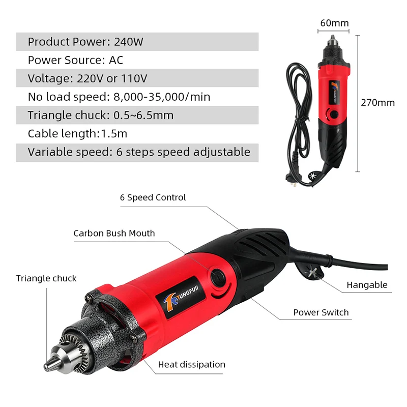 Mini furadeira elétrica para metalurgia, máquina de perfuração, gravador de polimento, máquina de madeira elétrica, ferramentas elétricas, rebolo, DIY