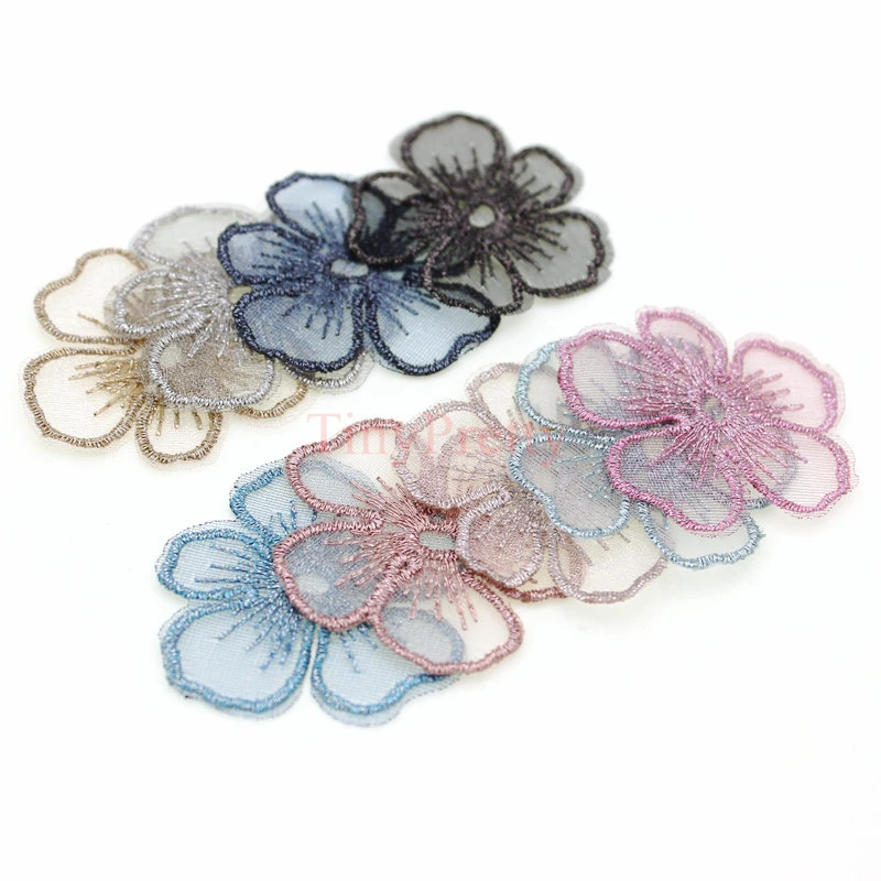 10pcs Embroidered 5-petal Flower Applique Patches Vintage Embroidery Flower Petals DIY Craft Supplies Handmade Hair Jewelry