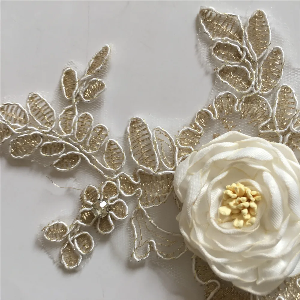 3D three-dimensional flower embroidery lace false collar decoration rhinestone DIY supplies accessories 1 piece for sale