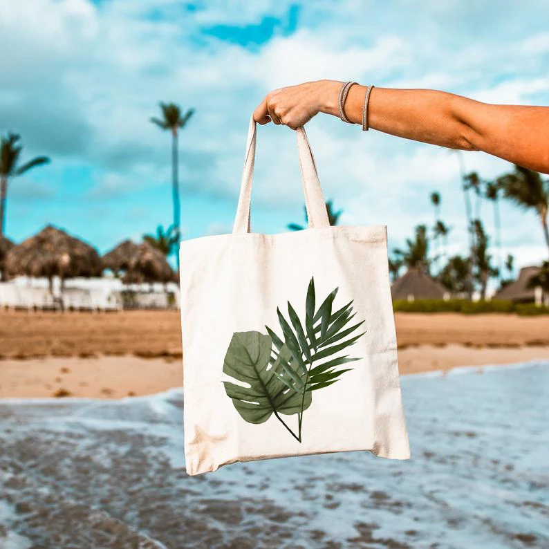 

Palm Leaf Tote Bag Beach Wedding Canvas Shoulder Bags Ladies Handbags Bridal Party Totes Large Capacity Bolsas De Tela