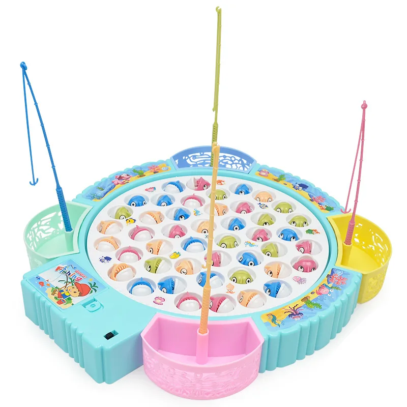 Kids Battery Operated Fishing Toy Musical Rotating Fishing Game Toys Children Educational Toys Parent-child Interactive Games