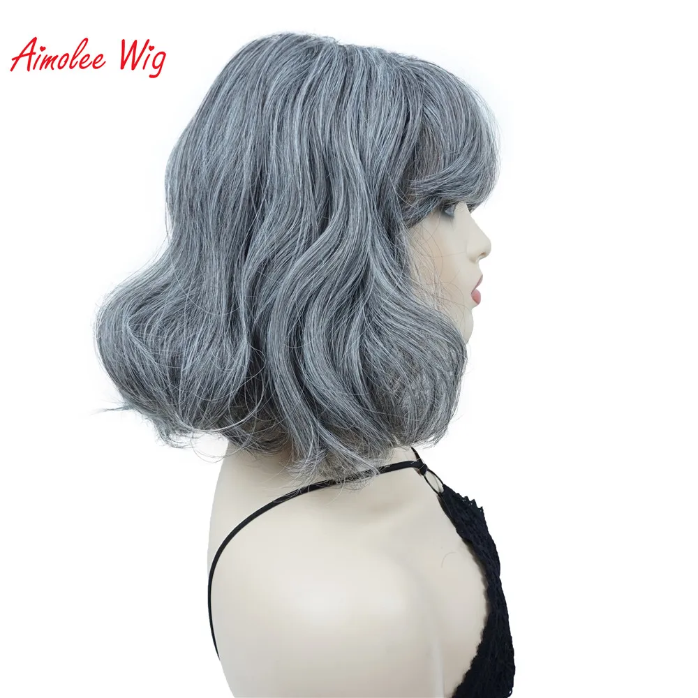 Aimolee-Peluca de cabello sintético para mujer, postizo medio de pelo rizado, color plateado