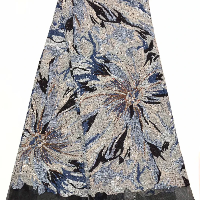 GLace 1Y/Lot High Quality African Sequins sewing Fabric for Wedding Dress Organza French Mesh TX1488