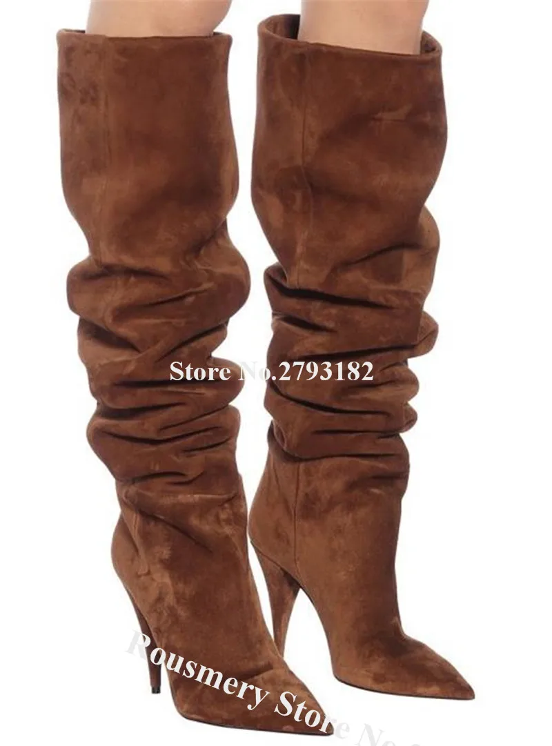 Top Fashion Women Pointed Toe Stiletto Heel Over Knee Boots Brown Black Loose Long High Heel Boots Club Dress Shoes