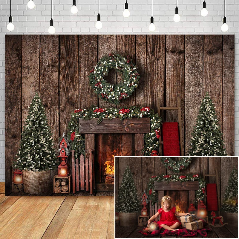 MOCSICKA Photography Background Christmas Tree Lights Wreaths Fireplace Toy Socks Birthday Party Backdrop Photocall Photo Studio