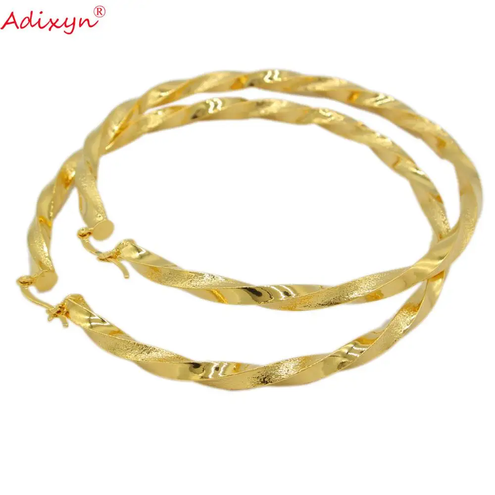 Adixyn 10cm Big Circle African Earrings for Women Gold Color Ethiopian Twisted Hoop Earrings Arab Jewelry N07101