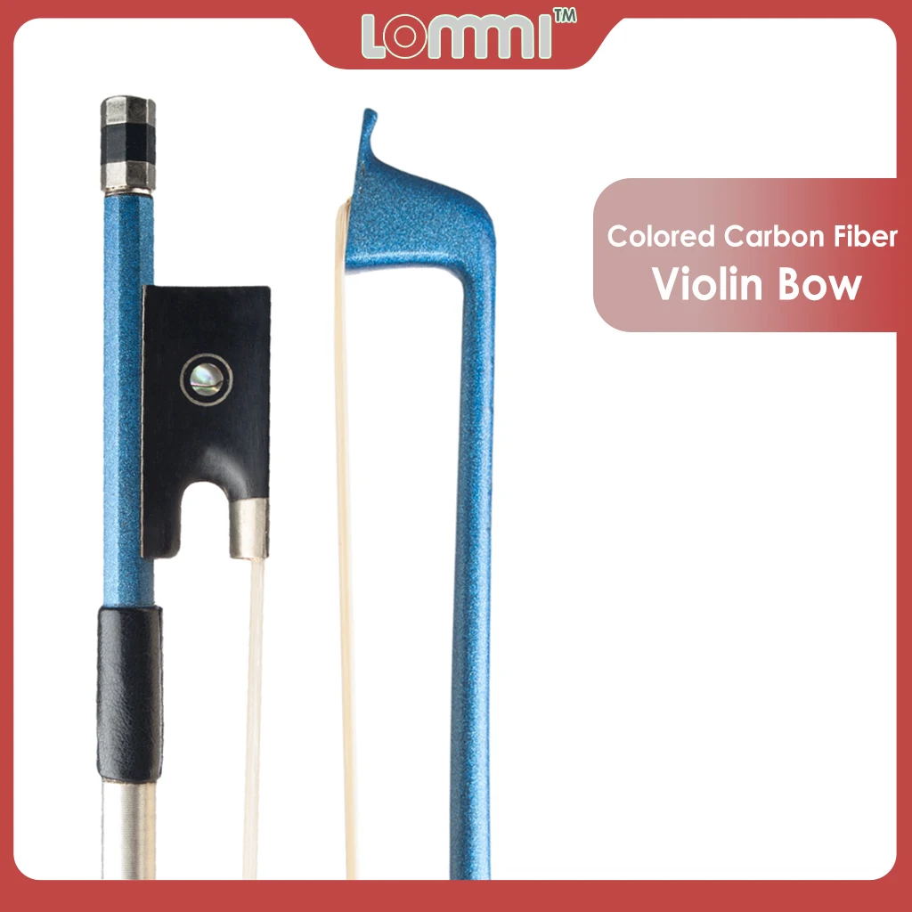 LOMMI  4/4 Full Size Carbon Fiber Violin Bow Blue White Mongolia Horsehair Round Stick Ebony Frog Parisian Eye Inlay Lightweight