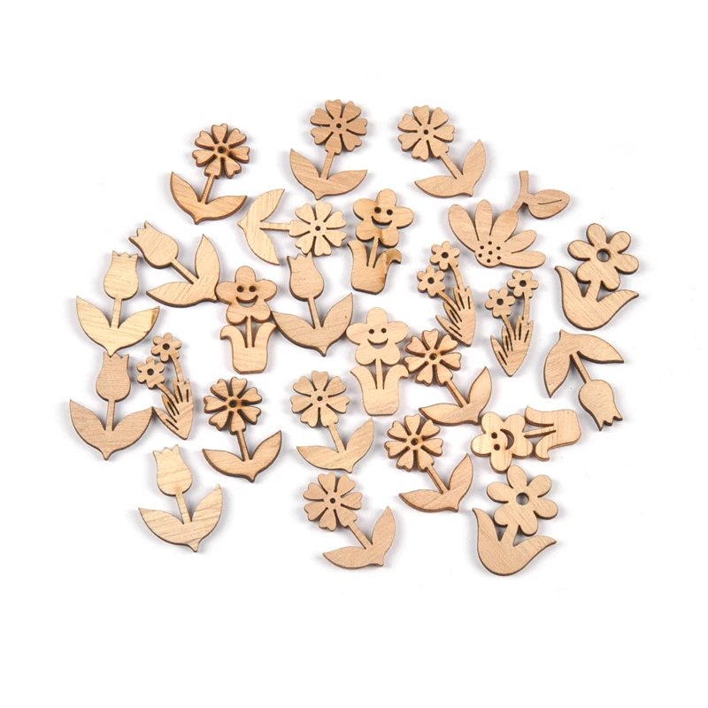 25pcs Flowers Natural Wooden Pendant Decoration Handmade DIY Crafts Table Scatter Decor Unfinished Wood Crafts Wedding Ornaments