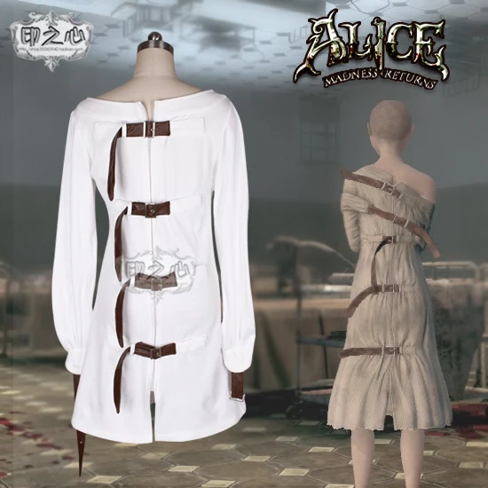 Anime Alice: Madness Returns Cosplay Costumes Lunatic Asylum White Constraints Dress Female Halloween costumes for women