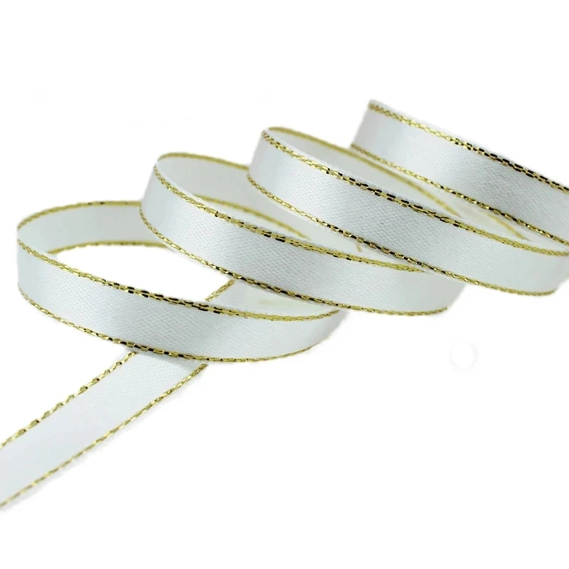(25 Yards/roll) 6mm Gold Edged Single Face Satin Ribbon Wholesale Gift Packing Christmas Decoration Manual DIY Ribbons Fabric