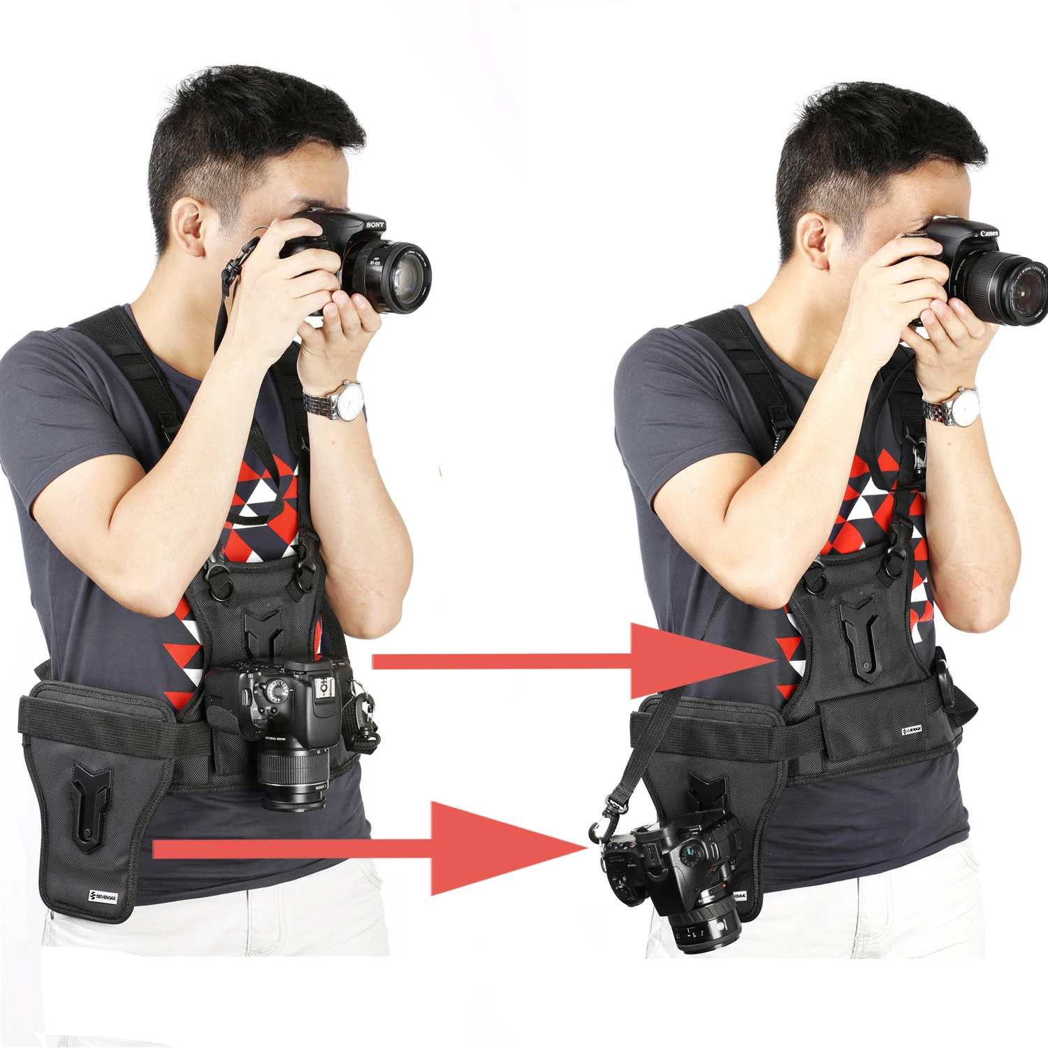 Sevenoak SK-MSP01 CarrierMulti Dual 2 Camera Carrying Chest Harness System Vest Quick Strap with Side Holster for Canon Nikon