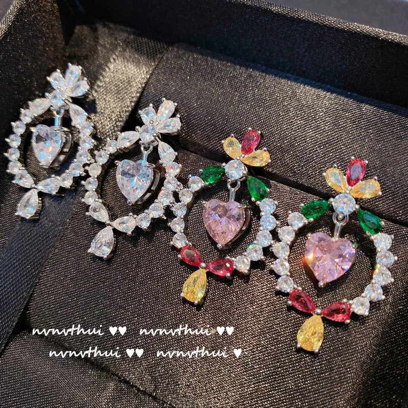 EYER Luxury High Quality Shining Colorful Crystal Stone Drop Earrings Sparkling Wedding Party Bridal Fine CZ Zircon Jewelry