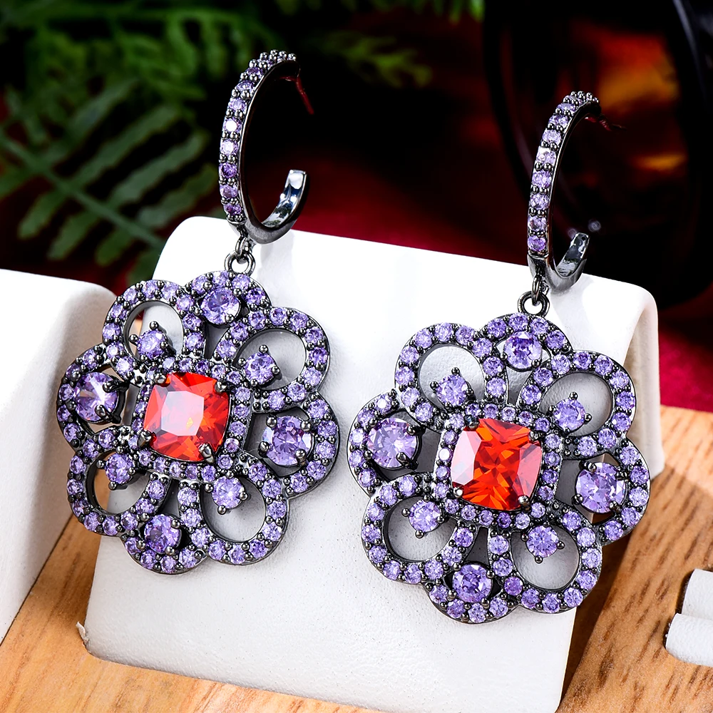 

KellyBola 2022 New Korean Trend High Quality Exquisite Flower Multicolor Zirconia Women's Earrings Daily Party African Jewelry