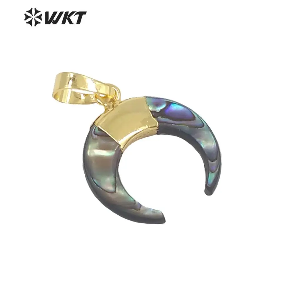 WT-P958 Wholesale Crescent Pendant Natural Abalone Shell 18k Gold Top High Quality Horn 20mm Necklace Accessories