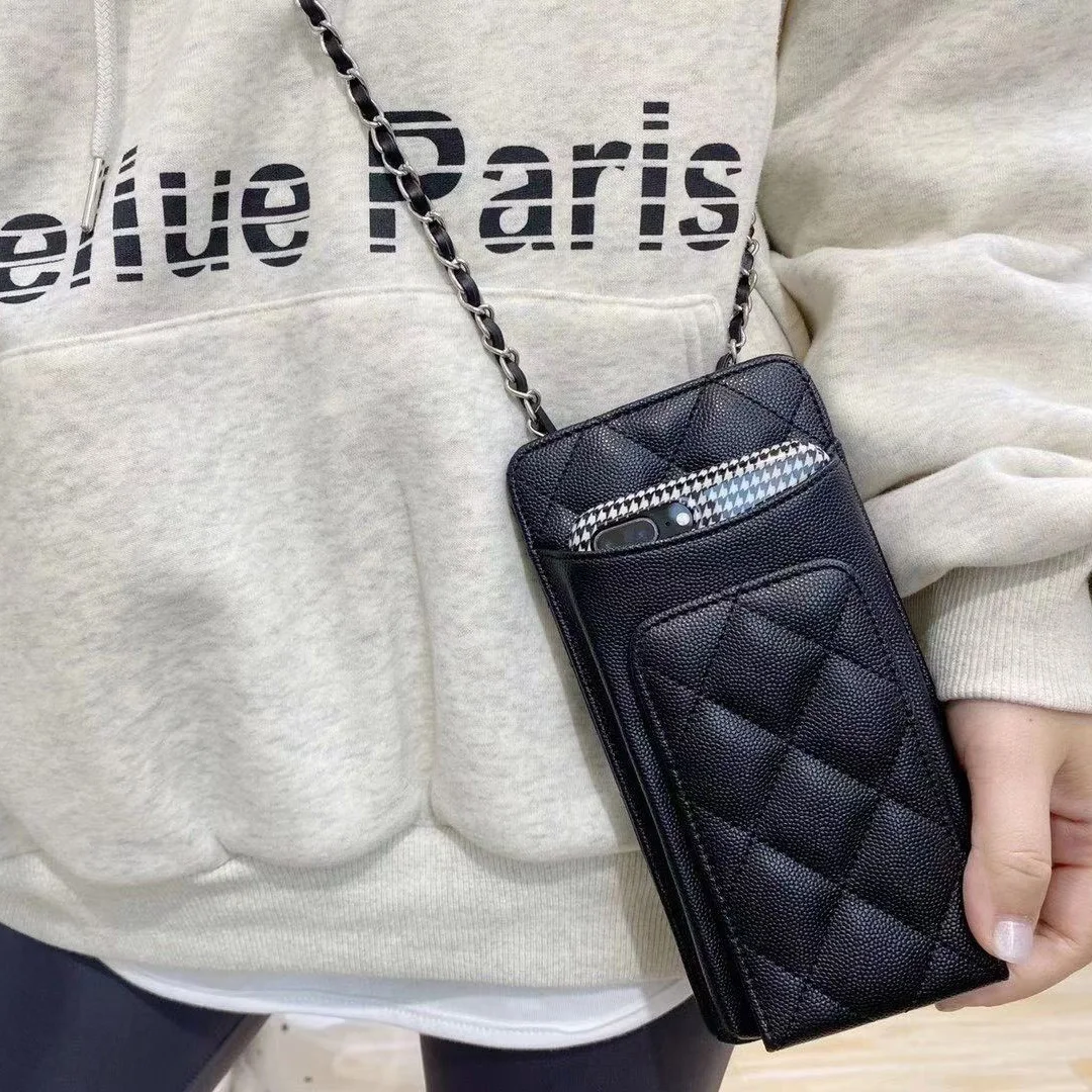 Luxury Brand Handbag Mini Caviar Chain Strap Phone Bag Card Wallet Purse Women Crossbody Cellphone Pouch for iPhone  flip phone